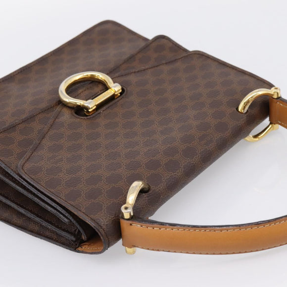 CELINE Macadam Canvas Hand Bag PVC Leather Brown Gold Auth mr2822