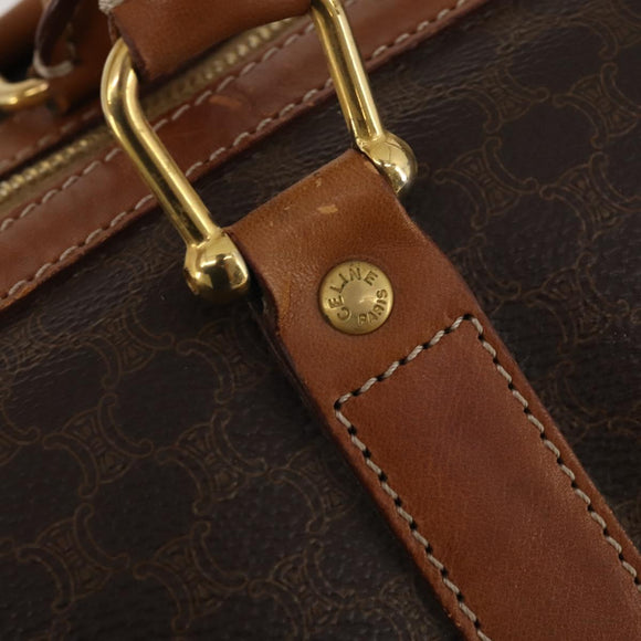 CELINE Macadam Canvas Boston Bag PVC Leather Brown Gold Auth mr2824