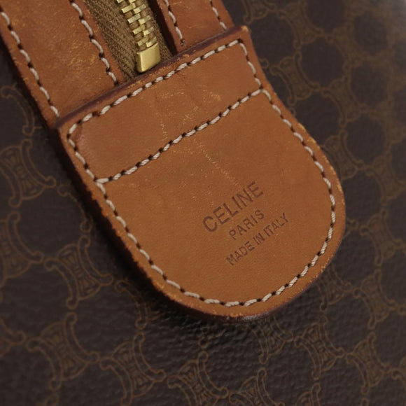 CELINE Macadam Canvas Boston Bag PVC Leather Brown Gold Auth mr2824