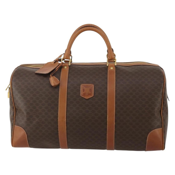 CELINE Macadam Canvas Boston Bag PVC Leather Brown Gold Auth mr2824