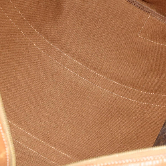 CELINE Macadam Canvas Boston Bag PVC Leather Brown Gold Auth mr2824