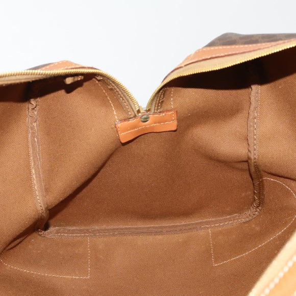 CELINE Macadam Canvas Boston Bag PVC Leather Brown Gold Auth mr2824