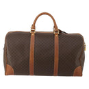 CELINE Macadam Canvas Boston Bag PVC Leather Brown Gold Auth mr2824-3