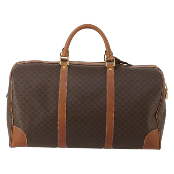 CELINE Macadam Canvas Boston Bag PVC Leather Brown Gold Auth mr2824