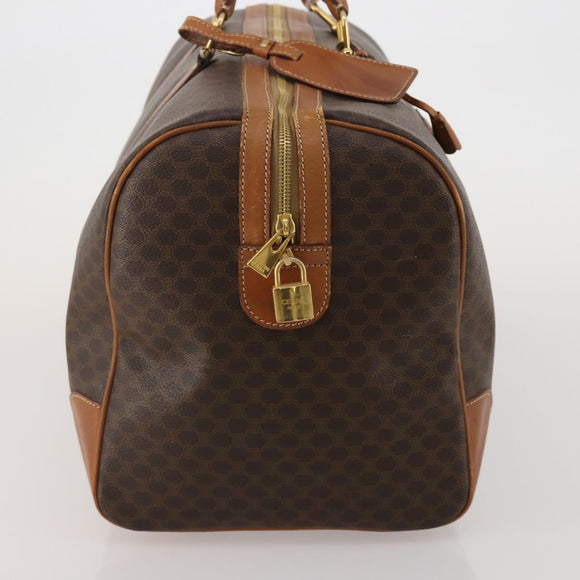 CELINE Macadam Canvas Boston Bag PVC Leather Brown Gold Auth mr2824