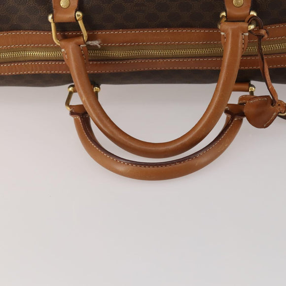 CELINE Macadam Canvas Boston Bag PVC Leather Brown Gold Auth mr2824