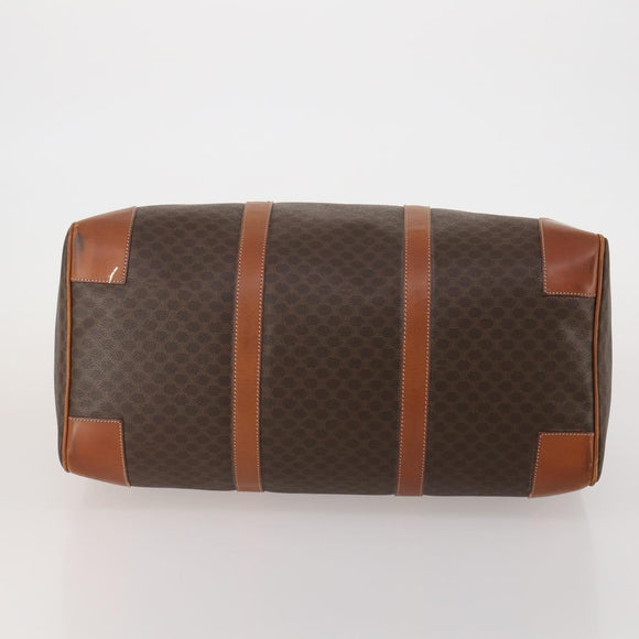 CELINE Macadam Canvas Boston Bag PVC Leather Brown Gold Auth mr2824