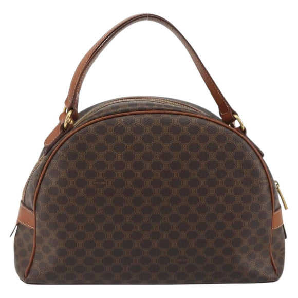 CELINE Macadam Canvas Hand Bag PVC Leather Brown Gold Auth mr2825