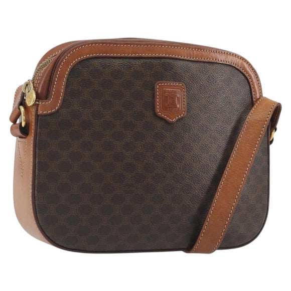 CELINE Macadam Canvas Shoulder Bag PVC Leather Brown Gold Auth mr2826