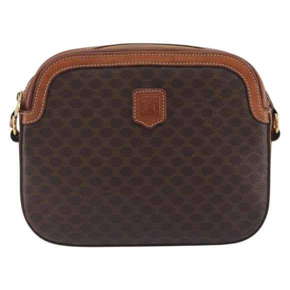 CELINE Macadam Canvas Shoulder Bag PVC Leather Brown Gold Auth mr2826