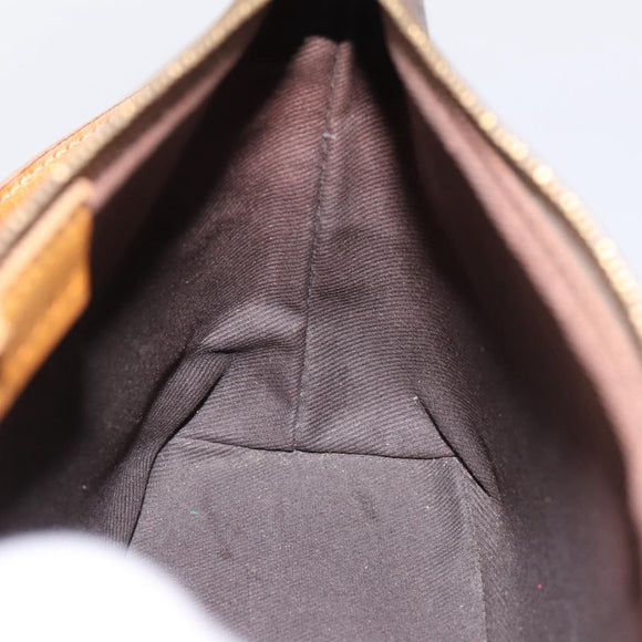 CELINE Macadam Canvas Pouch PVC Leather Brown Gold Auth mr2827