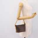 CELINE Macadam Canvas Pouch PVC Leather Brown Gold Auth mr2827-20