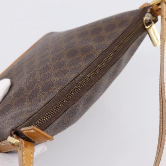 CELINE Macadam Canvas Pouch PVC Leather Brown Gold Auth mr2827