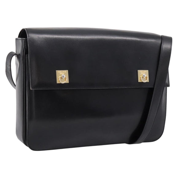 CELINE Shoulder Bag Leather Black Gold Auth mr2828