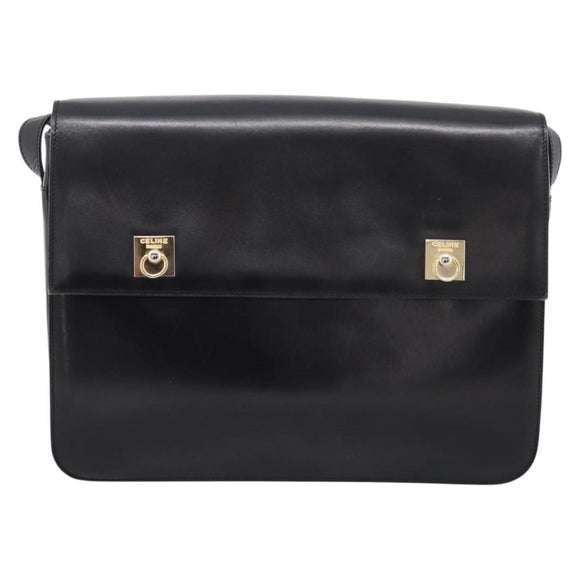 CELINE Shoulder Bag Leather Black Gold Auth mr2828