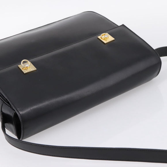 CELINE Shoulder Bag Leather Black Gold Auth mr2828