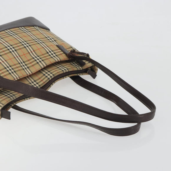 BURBERRY Nova Check Shoulder Bag Canvas Brown Gold Auth mr2829