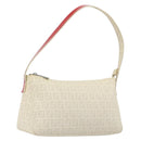 FENDI Zucchino Canvas Shoulder Bag PVC White Silver Auth mr2831-1