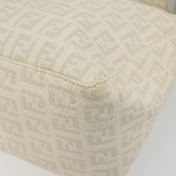 FENDI Zucchino Canvas Shoulder Bag PVC White Silver Auth mr2831