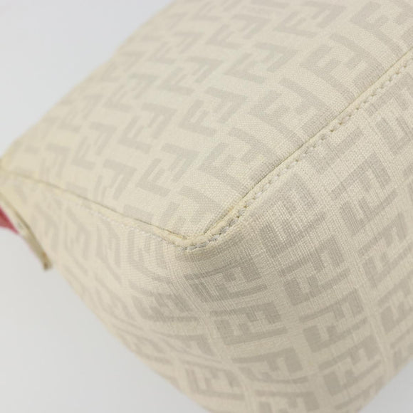 FENDI Zucchino Canvas Shoulder Bag PVC White Silver Auth mr2831