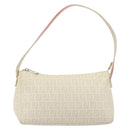 FENDI Zucchino Canvas Shoulder Bag PVC White Silver Auth mr2831-13