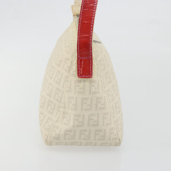 FENDI Zucchino Canvas Shoulder Bag PVC White Silver Auth mr2831