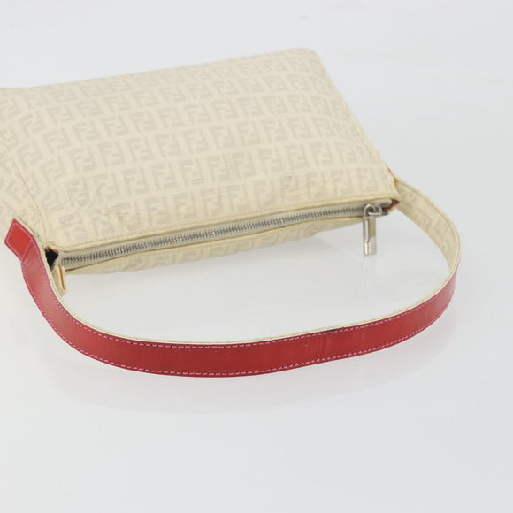FENDI Zucchino Canvas Shoulder Bag PVC White Silver Auth mr2831