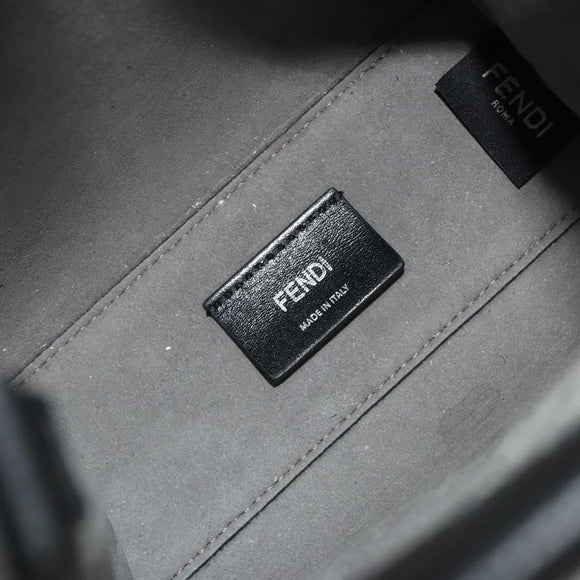 FENDI Go-To Shopper Hand Bag Leather Black Silver Auth mr2832