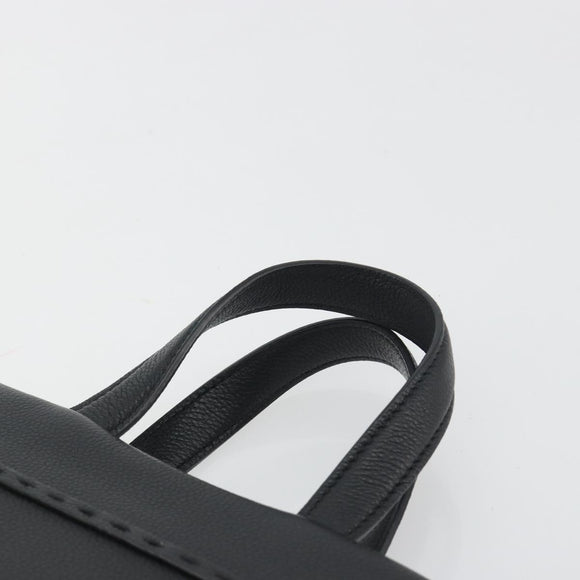 FENDI Go-To Shopper Hand Bag Leather Black Silver Auth mr2832