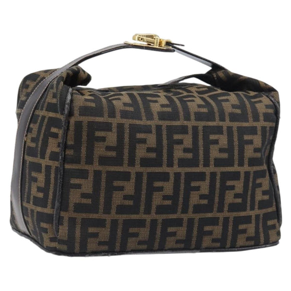 FENDI Zucca Canvas Vanity Hand Bag Black Brown Auth mr2833