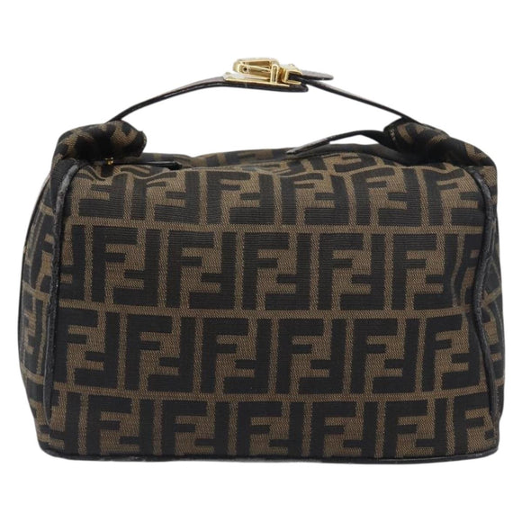 FENDI Zucca Canvas Vanity Hand Bag Black Brown Auth mr2833