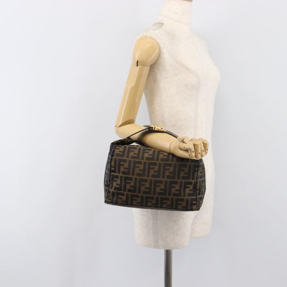FENDI Zucca Canvas Vanity Hand Bag Black Brown Auth mr2833