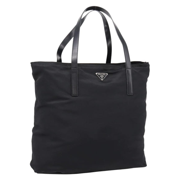 PRADA Tote Bag Nylon Black Silver Auth mr2834