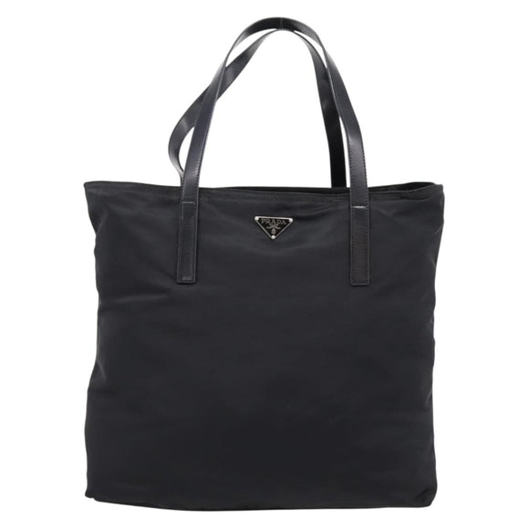 PRADA Tote Bag Nylon Black Silver Auth mr2834
