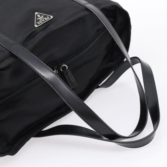 PRADA Tote Bag Nylon Black Silver Auth mr2834