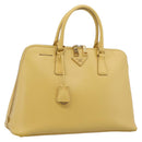 PRADA Hand Bag Safiano Leather Yellow Gold Auth mr2835V-1