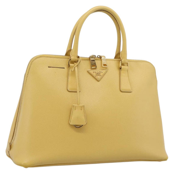 PRADA Hand Bag Safiano Leather Yellow Gold Auth mr2835V