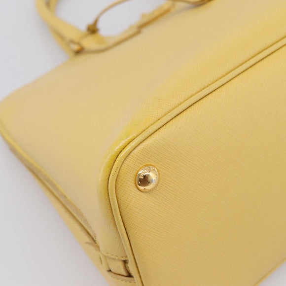 PRADA Hand Bag Safiano Leather Yellow Gold Auth mr2835V