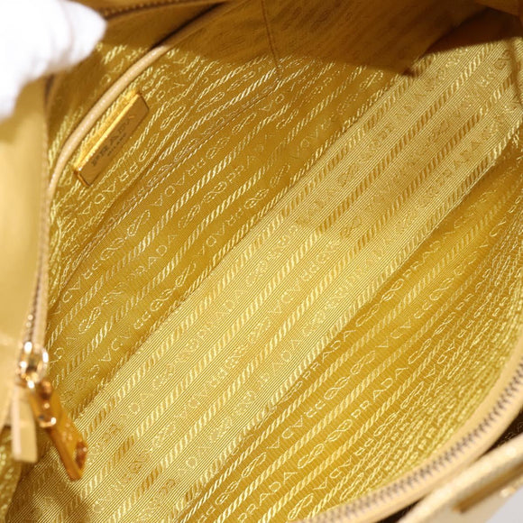 PRADA Hand Bag Safiano Leather Yellow Gold Auth mr2835V