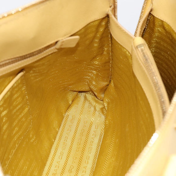 PRADA Hand Bag Safiano Leather Yellow Gold Auth mr2835V