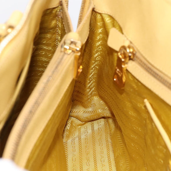 PRADA Hand Bag Safiano Leather Yellow Gold Auth mr2835V