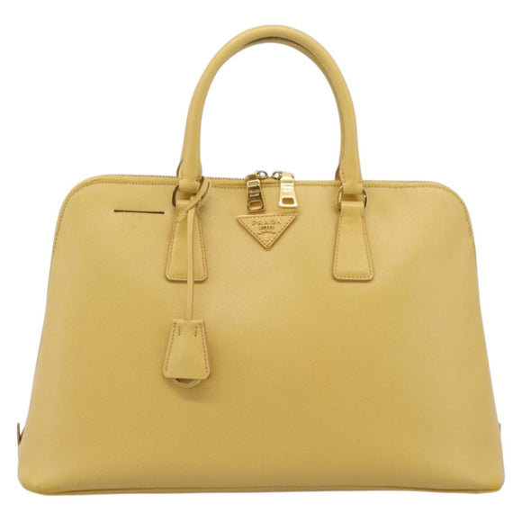 PRADA Hand Bag Safiano Leather Yellow Gold Auth mr2835V