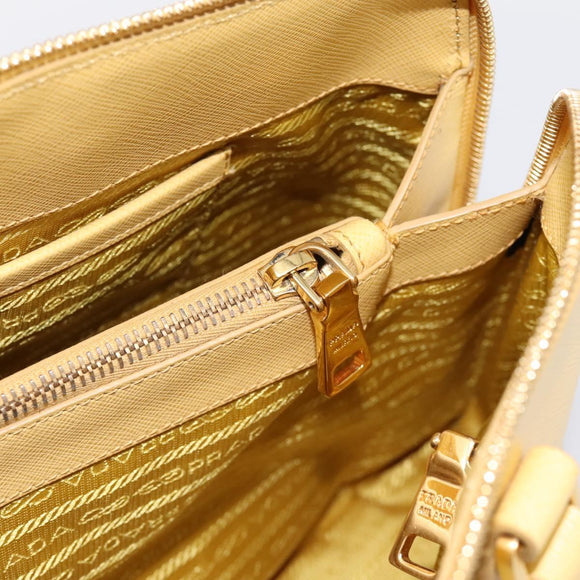 PRADA Hand Bag Safiano Leather Yellow Gold Auth mr2835V