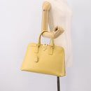 PRADA Hand Bag Safiano Leather Yellow Gold Auth mr2835V-29