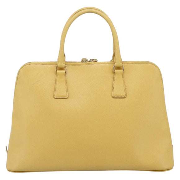 PRADA Hand Bag Safiano Leather Yellow Gold Auth mr2835V