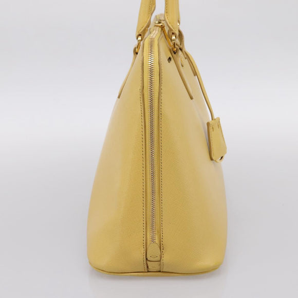 PRADA Hand Bag Safiano Leather Yellow Gold Auth mr2835V