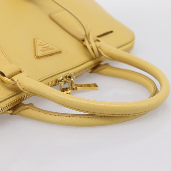 PRADA Hand Bag Safiano Leather Yellow Gold Auth mr2835V