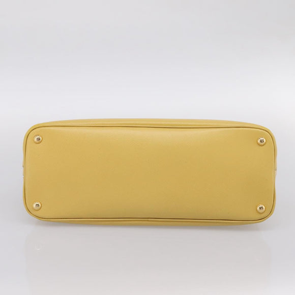 PRADA Hand Bag Safiano Leather Yellow Gold Auth mr2835V