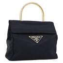 PRADA Pocono Hand Bag Nylon Navy Gold Auth mr2836-1