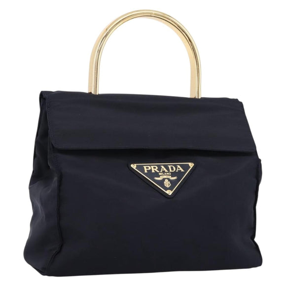 PRADA Pocono Hand Bag Nylon Navy Gold Auth mr2836